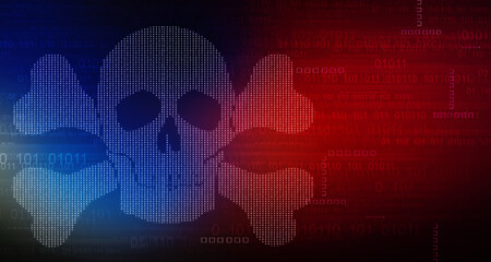 Obraz premium 2d rendering Digital skull and crossbones on binary code