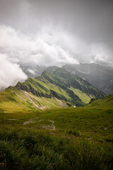 Alpine mountain Diethelm above the valley and alpine Lake Wagitalersee Waegitalersee , Innerthal - Canton of Schwyz, Switzerland Kanton Schwyz, Schweiz