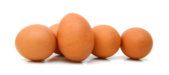 Raw eggs isolated on white background