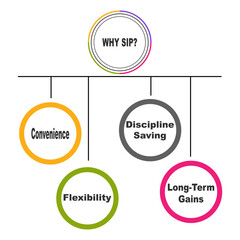 Diagram of Why SIP - Systematic Invesment Plan with keywords. EPS 10