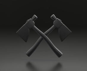 Dark gray hatchet on black background, single color workshop tool, 3d rendering
