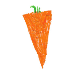 Felt tip pen hand drawn orange carrot. Child's drawing of carrot. Childish picture.