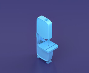 Isometric bandsaw machine on blue background, single color workshop tool, 3d rendering