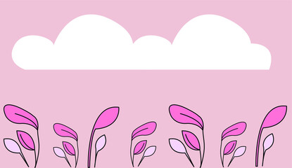 Vector illustration with white cloud and colors on a pink background, suitable for work on the Internet