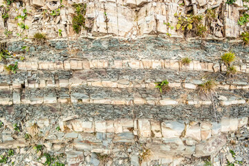 Layered background of Dolomite rocks in Veneto, Italy