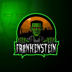 Frankenstein mascot cartoon logo design vector for Halloween party and event
