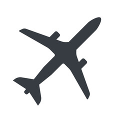 Airplane vector flat design black icon. Plane simple silhouette. Aircraft and aviation symbol.