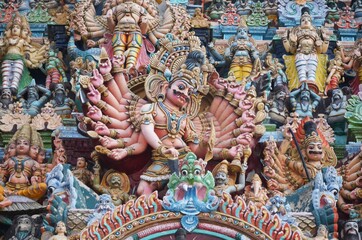stone carving and sculptures of meenakshi amman temple madurai tamil nadu
