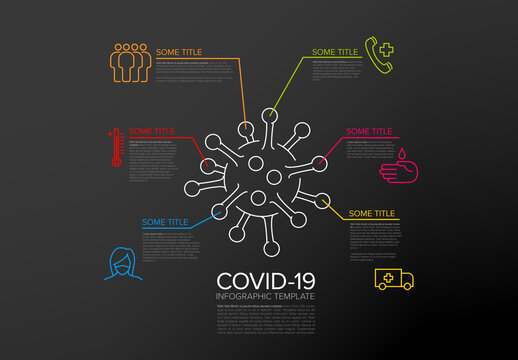 Dark Coronavirus Infographic Layout with Thin Lines