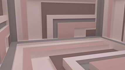 Pastel interior made of geometric elements. 3d render.