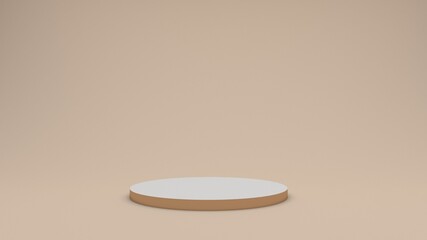 Round white podium on a beige background. 3d rendering.