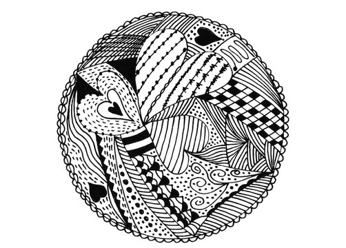 Beautiful handmade illustration painted liner. Abstract zentangl