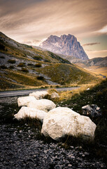 panorama al tramonto su campo imperatore con vista sul corno grande del gran sasso