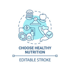 Choose healthy nutrition concept icon. Self care checklist. Delicious organic foods variety. Diet eating idea thin line illustration. Vector isolated outline RGB color drawing. Editable stroke