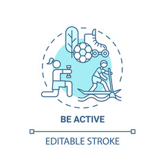 Be active concept icon. Self care practices. Every day healthy body care activities. Sport life improvement idea thin line illustration. Vector isolated outline RGB color drawing. Editable stroke