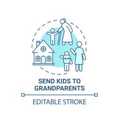 Send kids to grandparents concept icon. Me time ideas. Parent free weekend. Leisure time. No children day idea thin line illustration. Vector isolated outline RGB color drawing. Editable stroke