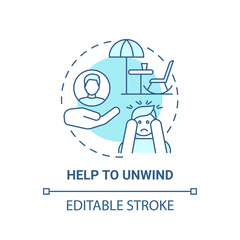Help to unwind concept icon. My free time benefits. Refresh everyday advices. Relax your brain idea thin line illustration. Vector isolated outline RGB color drawing. Editable stroke