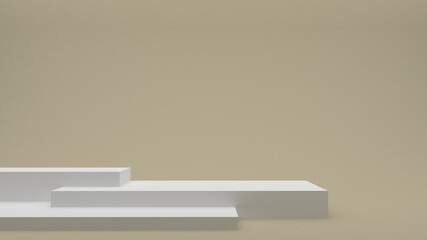 Round golden podium on a white background. White display stand. 3d render.