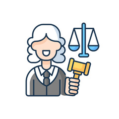 Justice sector RGB color icon. Judiciary. Legitimacy. Court. Judicial reform. Practising lawyers. Executive and legislature power. Right protection. Public safety. Isolated vector illustration