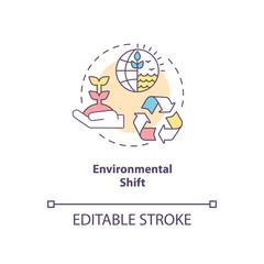 Environmental shift concept icon. Social change benefit idea thin line illustration. Climate changes. Industrialization negative effects. Vector isolated outline RGB color drawing. Editable stroke