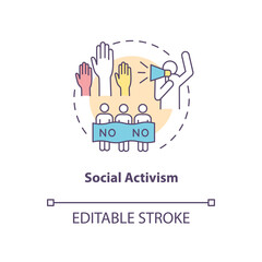 Social activism concept icon. Social change benefit idea thin line illustration. Activist. Protest. Fighting for changes in society. Vector isolated outline RGB color drawing. Editable stroke