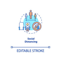 Social distancing concept icon. New public rule idea thin line illustration. Quarantine. Isolation. Preventing virus transmission. Vector isolated outline RGB color drawing. Editable stroke