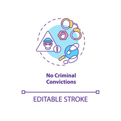 No criminal convictions concept icon. Online voting requirement idea thin line illustration. Criminal record. Police certificates. Vector isolated outline RGB color drawing. Editable stroke