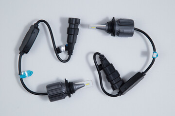 Led car lights on a white background. Mounting base HB4.