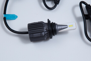 Led car lights on a white background. Mounting base HB4.