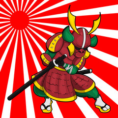 Samurai Warrior set a stance to pull out the Katana and get ready for fighting, best for children historical book and games with japanese traditional culture