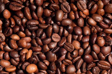 Roasted coffee beans background, Close up photo of coffee