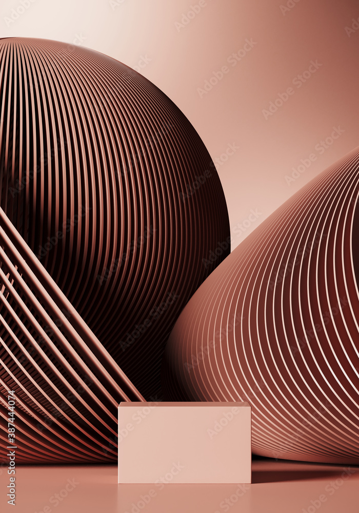 Poster minimal background for branding and product presentation. red podium with subtle circular geometric 