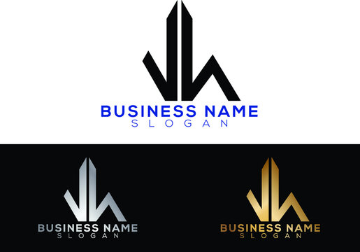 VH initial letters linked triangle shape logo