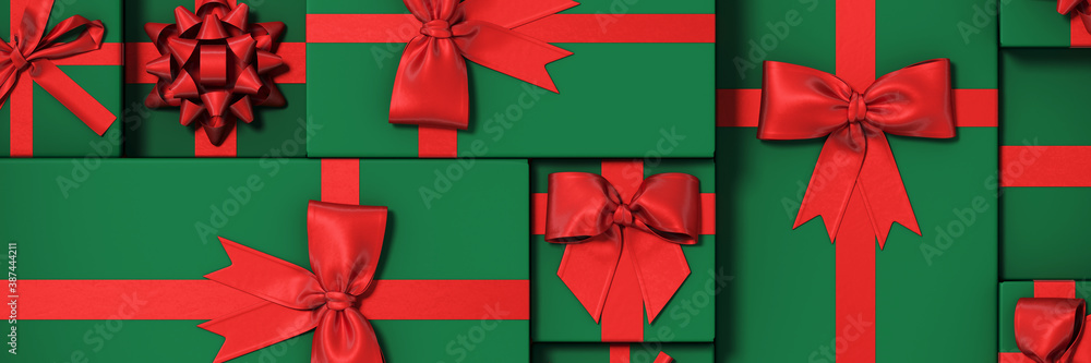 Wall mural minimal product background for christmas, new year and sale event concept. random green gift box wit