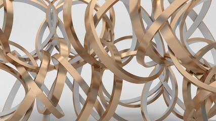 Gold and white rings on a white background. Abstract geometric background. 3d render.