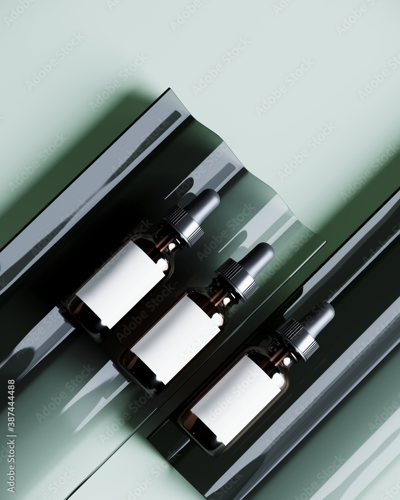 Poster minimal mockup background for product presentation. gradient sage green corrugated frosted glass pan