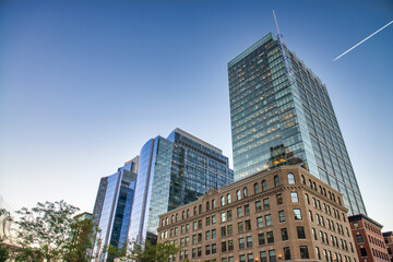Obraz premium Boston Financial District skyscrapers at sunset
