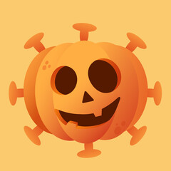 
Halloween pumpkin in the form of coronavirus. icon for Halloween. Halloween 2020. New beautiful pumpkin.