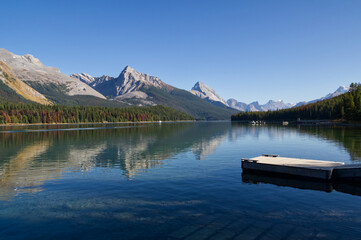 Maligne Lake on a Clear Autumn Day