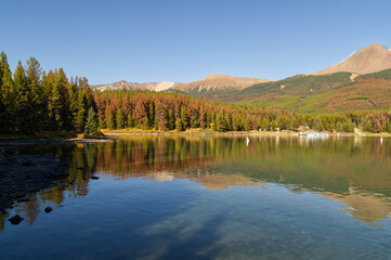 Maligne Lake on a Clear Autumn Day