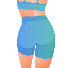 Perfect slim toned young body of the girl. sporty woman in sportswear, shorts butt icon for mobile apps, slim body, vector illustration.	