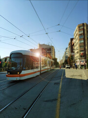 Fototapeta na wymiar The tram and its progress