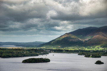 Beautiful moody landscape image of view from Surprise View viewpoint in the Lake District...