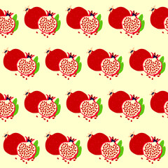 Pattern pomegranate fruit with leaves, hand drawn vector illustration