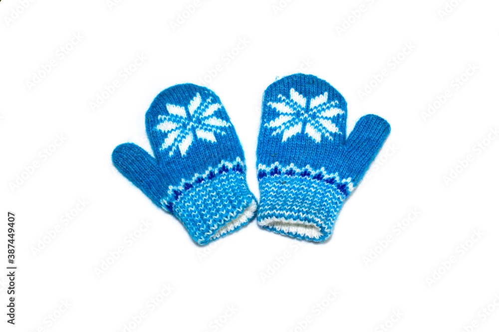 Wall mural photo isolate baby winter mittens blue