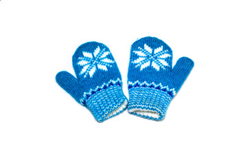 Photo isolate baby winter mittens blue