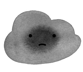 Sad little cartoon cloud painted in watercolor