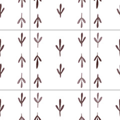 Monochrome tile seamless pattern. Hand painted watercolor ornamental tile seamless pattern.