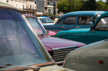 Old cars parked in the city