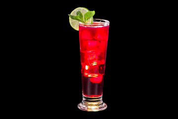 Red color enjoyment cocktail with ice cubes
